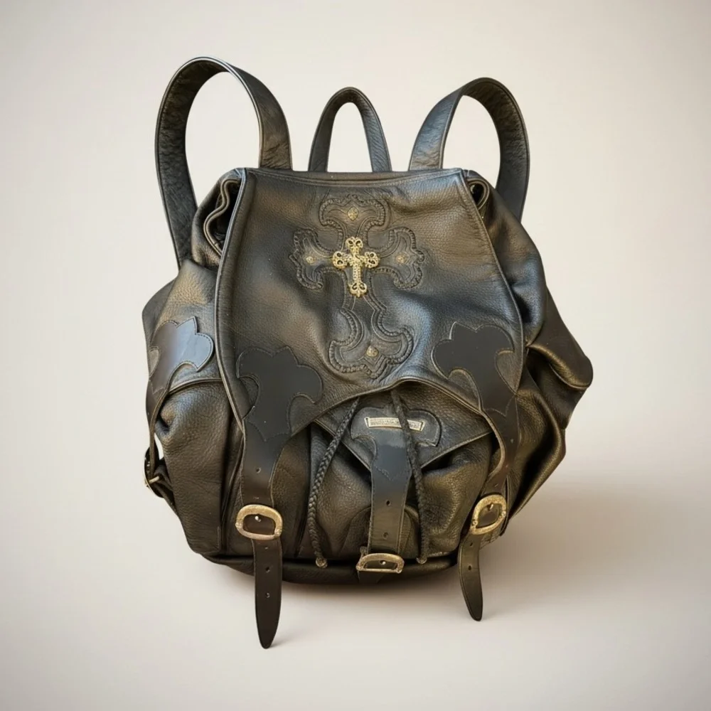 Chrome Hearts Cross Patch Leather Backpack with Sterling Cross Hardware